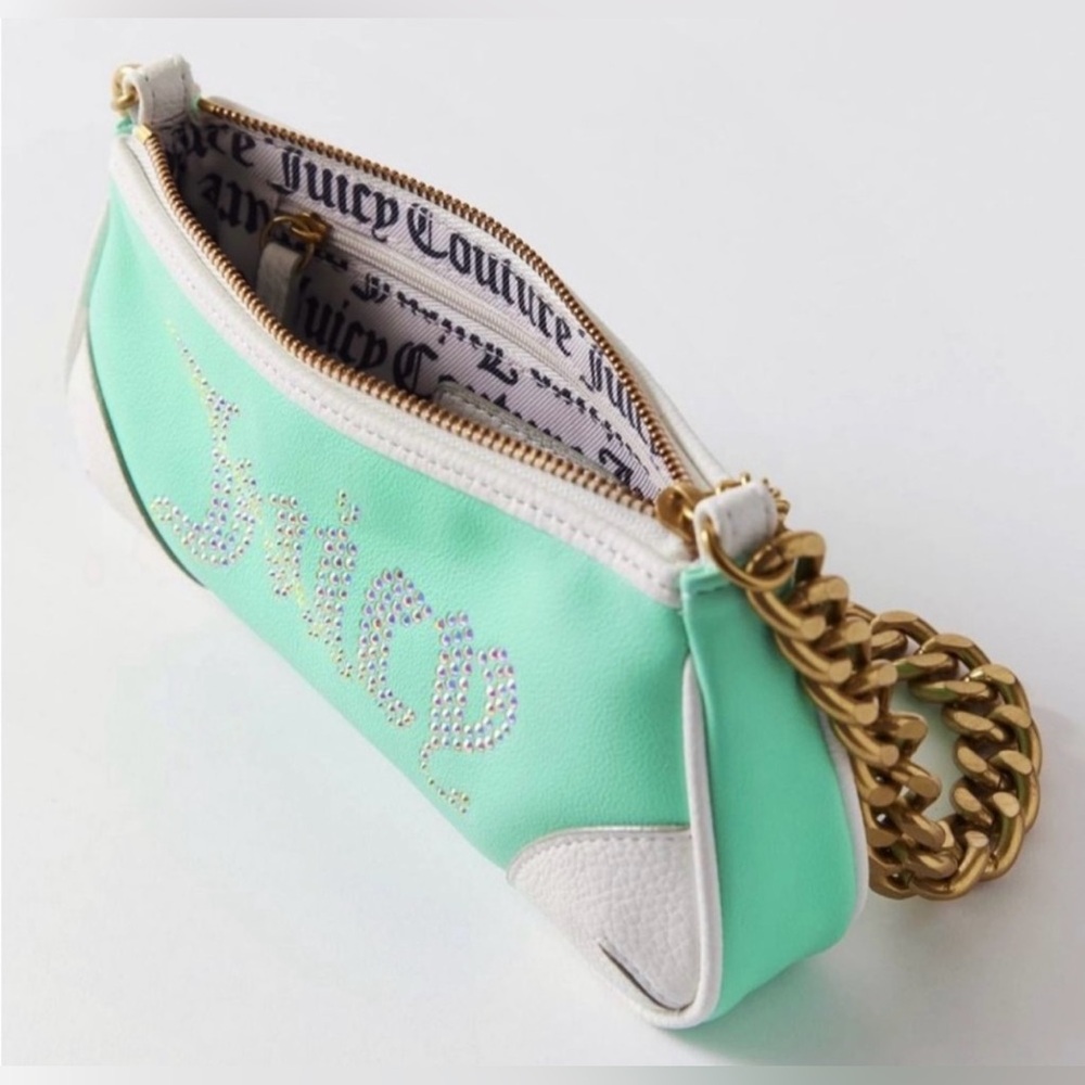 Juicy Couture Y2K Rhinestone Seafoam Green Baguette Shoulder Bag - Picture 3 of 12